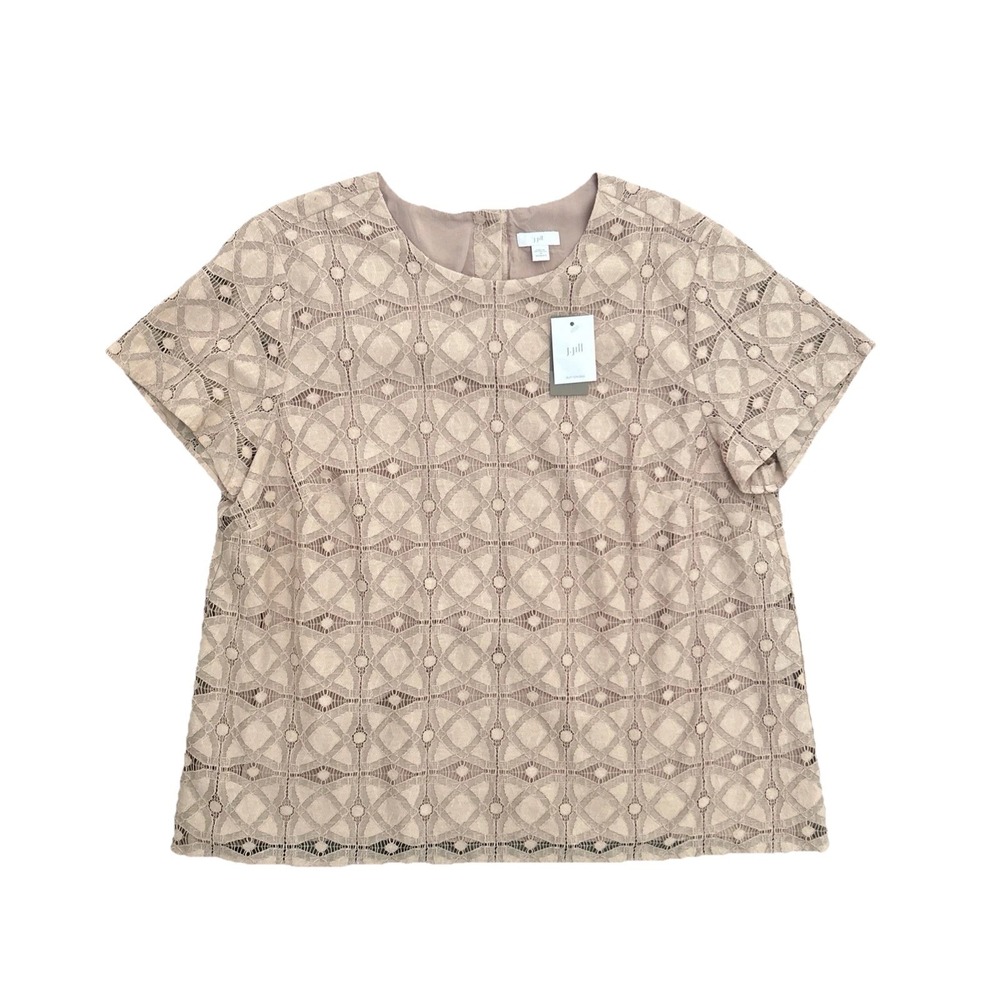 J Jill Womens 1X‎ Dusty Rose Pink Lace Overlay Short Sleeve Chablis Blouse Lined